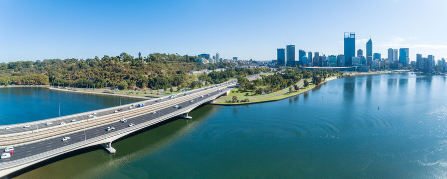 Aerial View Over Narrows Bridge Swan River Perth