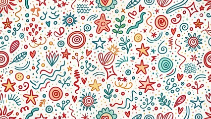 Fototapeta premium Fun colorful line doodle seamless pattern. Creative minimalist style art background for children or trendy design with basic shapes.