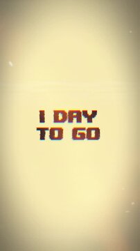 1 Day To Go in a retro pixel art style with cool digital glitch effects. Ideal for event countdowns, teasers, promotions, and project launches.