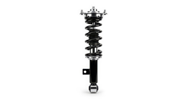 High performance car suspension strut coilover assembly featuring metal spring and hydraulic damper system for improved vehicle handling and stability