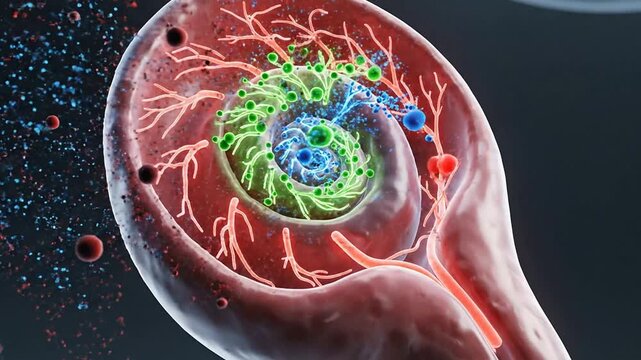3D Visualization of Sound Waves Interaction with Human Inner Ear Anatomy Depicting Molecular Activity in Medical Science Context