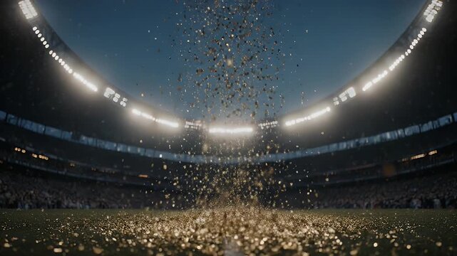 Confetti Celebration in Sports Stadium.