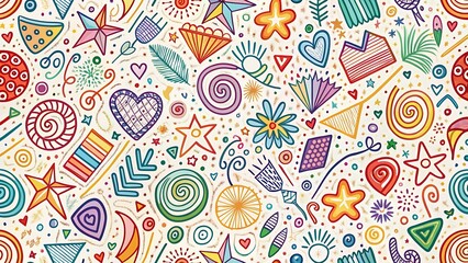 Naklejka premium Fun colorful line doodle seamless pattern. Creative minimalist style art background for children or trendy design with basic shapes.