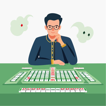 Man playing Mahjong game