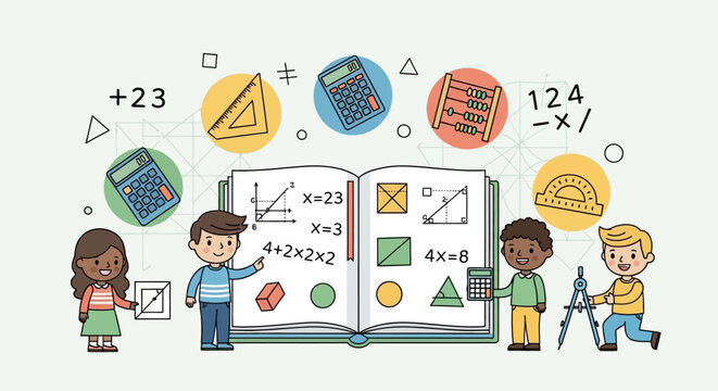 Diverse Children Studying Mathematics with Open Textbook