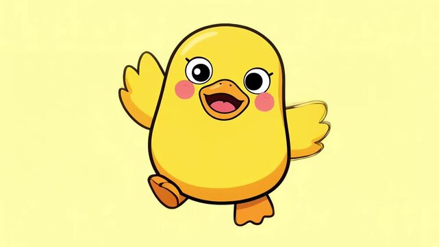 Cute yellow cartoon chick waving with a happy expression