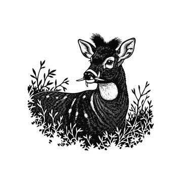 Saola resting in the wild habitat.