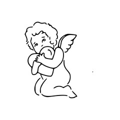 Fototapeta premium cute little angel kneeling and hugging a heart line art drawing