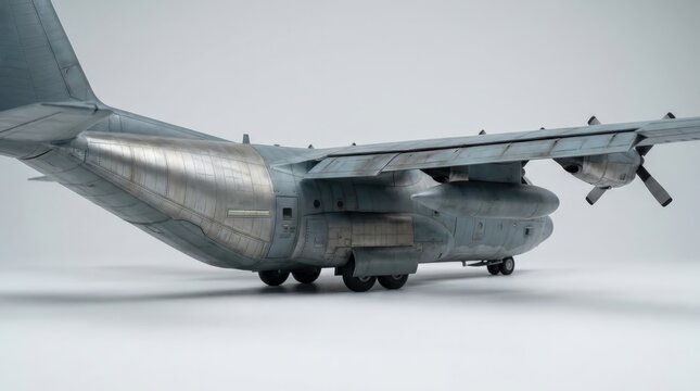 A highly detailed miniature transport plane model with realistic fuselage, rendered in a cinematic widescreen composition isolated on a neutral background perfect for aviation design and hobbyist disp