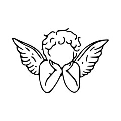 Fototapeta premium cute little cupid or cherub angel with wings line art illustration