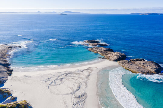 Drone view over Wylie Head Beach Esperance