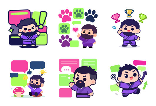 Kawaii chibi character concept set Fun flat vector illustration for meme marketing, growth, and viral success concepts