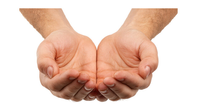 Two empty open cupped hands presenting or begging isolated on transparent background