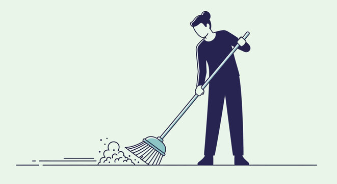 Man Cleaning with Broom.