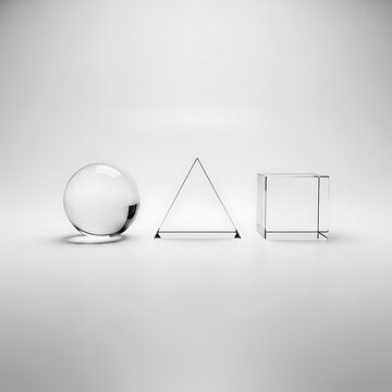 Three basic geometric shapes sphere triangle cube on a white background.