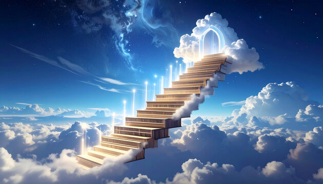 Stairway to Heaven Cloud Gate Spiritual Ascension Dreamy Sky Scene