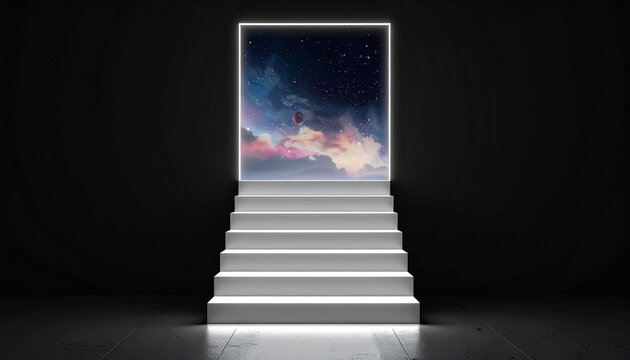 Stairway to galaxy with cloudy nebula cosmic background