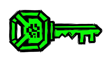Fototapeta premium Green Digital Key Icon for Game Asset and Cyber Security