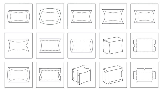Set of various pillow and cushion sketches with different shapes and styles