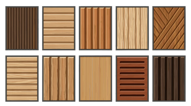 Collection of wooden planks with various textures and finishes