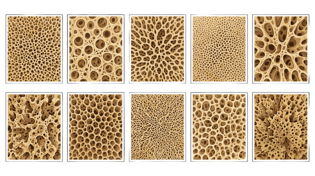 Collection of various natural sponges with diverse textures and patterns