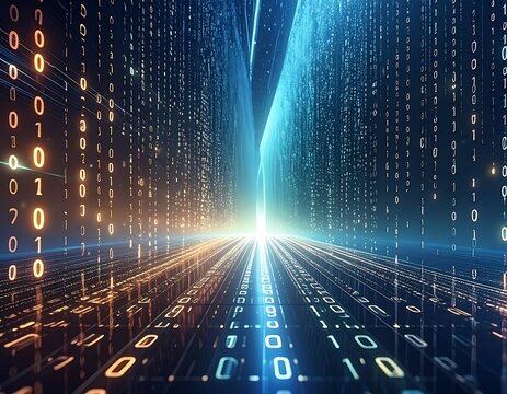 Digital tunnel of binary code streaming.