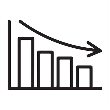 Simple hand drawn bar chart with a downward trend arrow indicating decline.