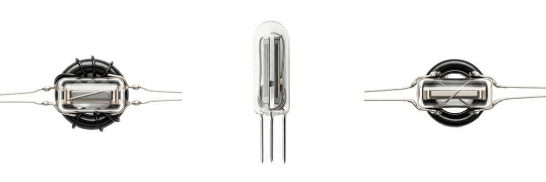 Reed relay hardware component specimen displaying structural microelectronics circuit network topology parameters, electrical specification attributes, schematic layout configuration system archive