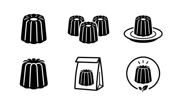Minimal French Canele Glyph Vector Icons with Bakery Dessert Symbols and Food Illustration Set