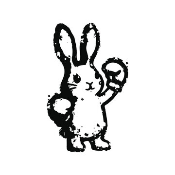 Hand drawn vintage illustration of a grunge style rabbit boxer with boxing gloves vector art