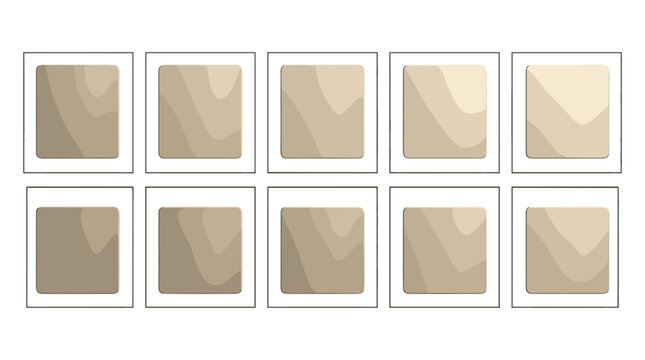Set of nine beige paper sheets with torn edges and folded corners