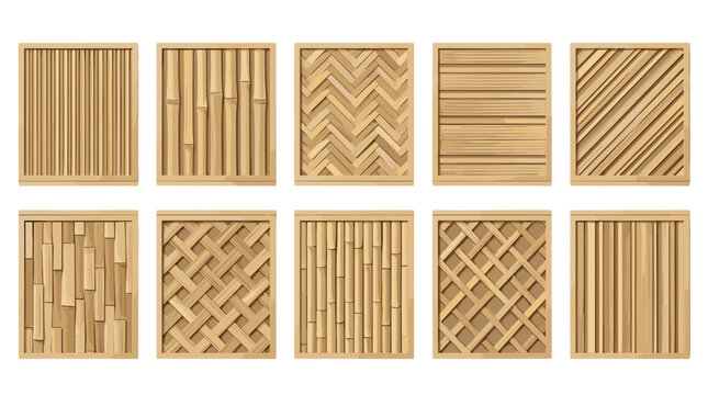 Collection of various wooden parquet flooring patterns and textures