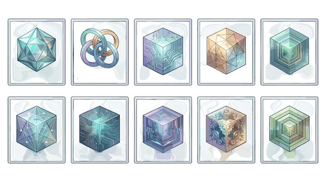 Collection of various 3d geometric shapes with futuristic design
