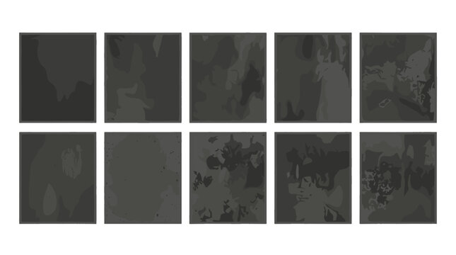 Set of ten textured black and gray watercolor square tiles