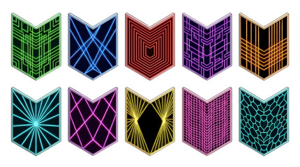 Set of colorful digital neon circuit board icons with glowing effects © Luan