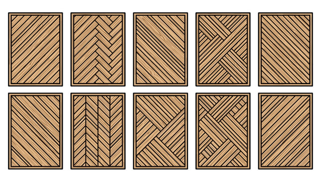Collection of wooden tiles with various herringbone and diagonal patterns