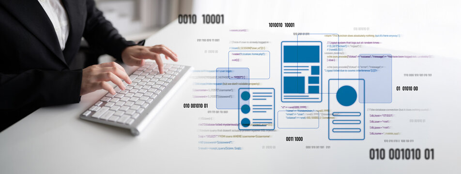UI UX mockup showing application layout, structure, and code interface. UI design defines user flow, UI design improves clarity, UI design enhances experience, and UX design supports logic. Latch