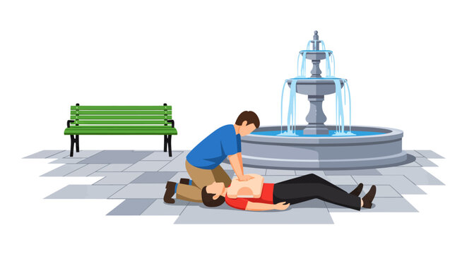 First aid cpr life saving technique in public square