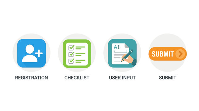 Registration form submission process with checklist and user input