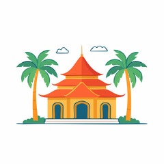 Obraz premium Traditional Asian Temple with Palm Trees