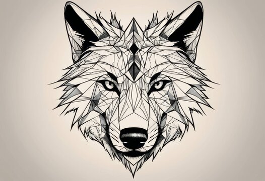 Geometric Line Art Illustration of a Wolf with Striking Blue Eyes