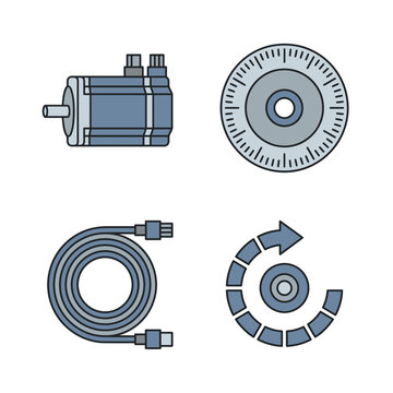 Industrial Servo Motor and Components Icon Set