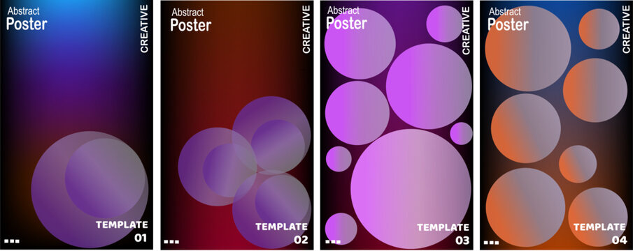 Neon color gradient round shapes for creative graphic design, Set of futuristic abstract posters. Blurred spheres. Vibrant colored circles