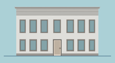 Minimalist White Building Facade with Multiple Windows and Central Door, Flat Design © Lina