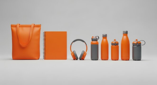 Collection of orange promotional merchandise items