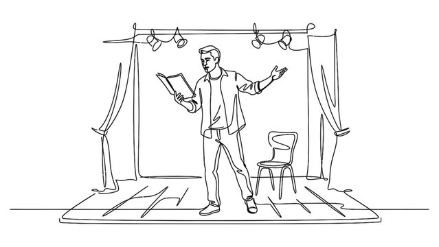Man performing on a simple stage.