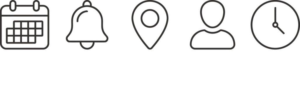 Modern user interface icons for calendar notification location profile and clock