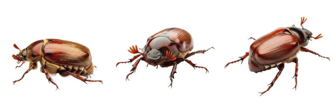 June beetle brown agricultural pest showing biological anatomy, structural morphology, taxonomic classification traits, and agricultural crop damage parameters within a reference field.