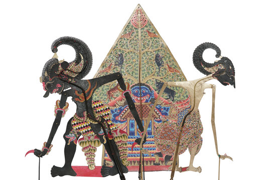 Traditional Indonesian Javanese Wayang Kulit Shadow Puppet Isolated on White Background