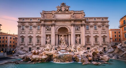 Fototapeta premium Grand architecture of ornate fountain with sculptures under vibrant sky